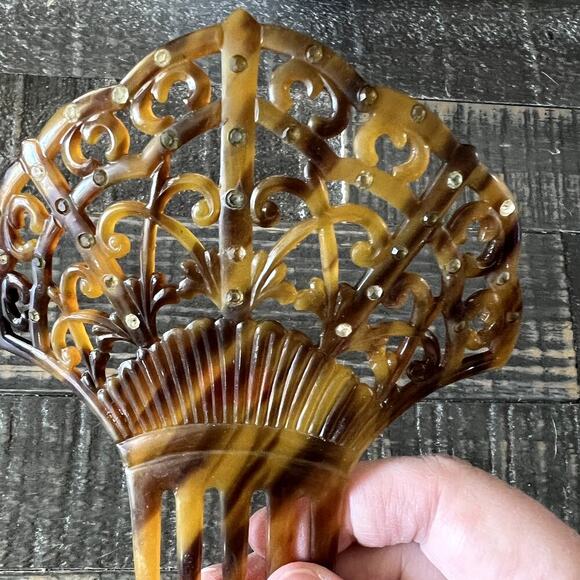 Vintage Faux Tortoiseshell and Rhinestone‎ Hair Comb Ornament main image 4
